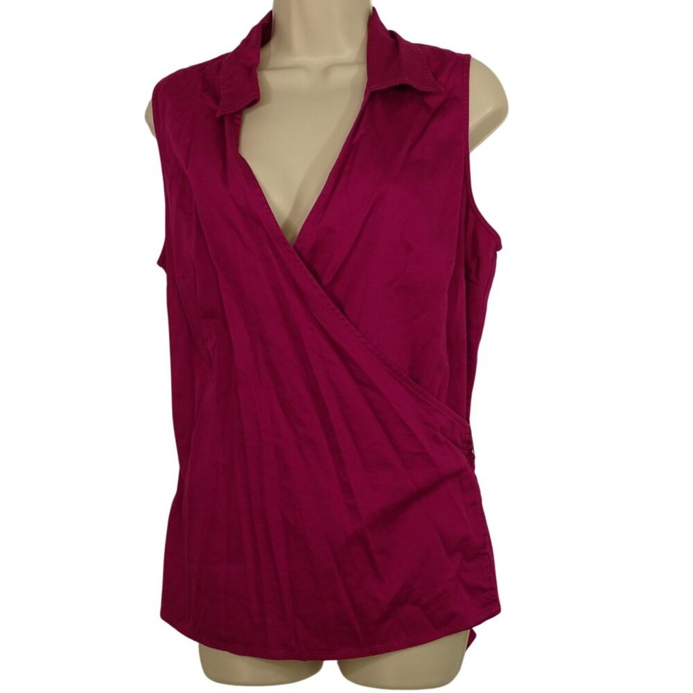 Venezia Sleeveless V-neck Collared Wrap Blouse Women Size 14 16 Tie Back